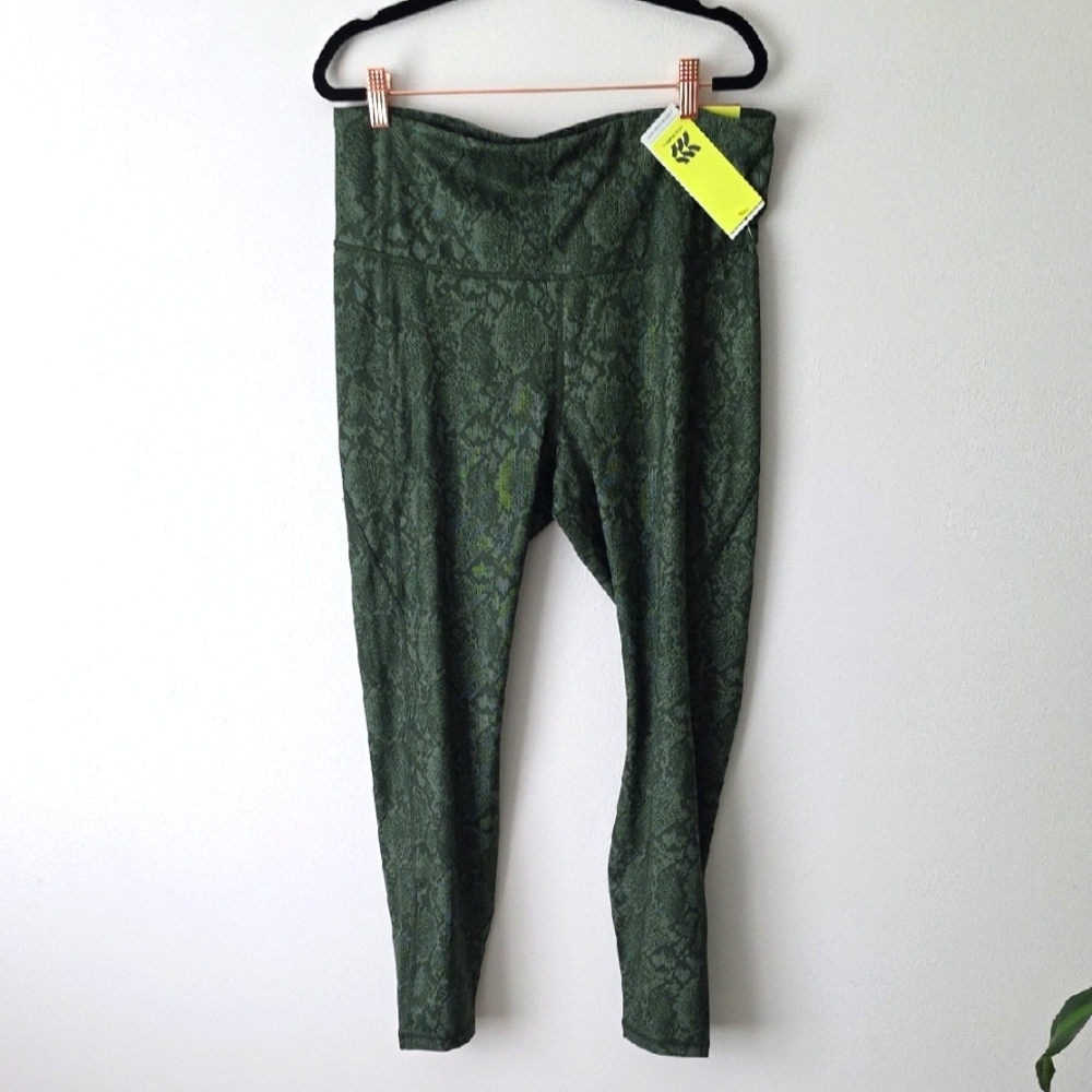New High-Waist Green Snakeskin Leggings Pants XXL UV Protection Pockets